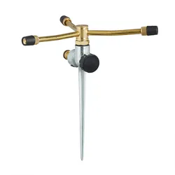Relaxdays Sprinkler, 3-armig, mit Erdspieß, 12m Reichweite, regulierbare Durchflussmenge, 3/4'' Anschluss, silber/gold