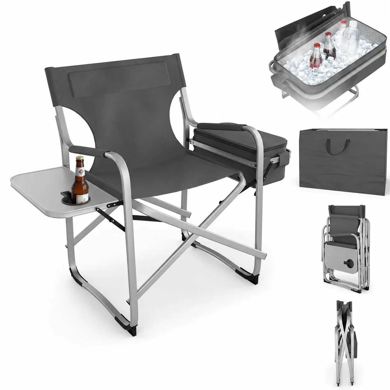 Campingstuhl mit Kühltasche Schwarz