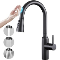 CREA Touch Sensor Wasserhahn Armatur Küche Ausziehbar, Küchenarmatur mit Brause Zwei Wasserstrahlarten, Hochdruck Einhebelmischer Spültischarmatur 360°Schwenkbar aus Edelstahl, schwarz matt