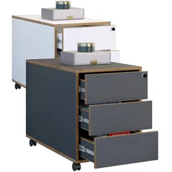 VCM Rollcontainer Beistellcontainer Bürocontainer Rollen rollbar anschließbar Salia 3 Schublade Tiefe 70 cm