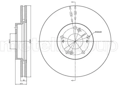 METELLI Bremsscheibe 230997c belüftet 300mm 25mm für HONDA
