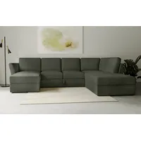 Wohnlandschaft HOME AFFAIRE "Lavars Schlafsofa" Sofas Gr. B/H/T: 310cm x 90cm x 226cm, Webstoff, Recamiere links, grün (khaki) mit Bettfunktion und Stauraum, in zwei verschiedenen Bezugsqualitäten