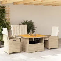 VidaXL 4-tlg. Garten-Essgruppe mit Kissen Beige Poly Rattan