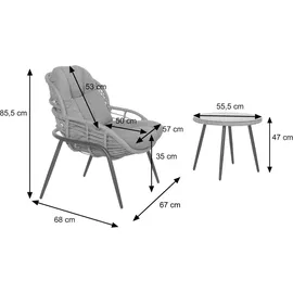 Mendler Poly-Rattan Garnitur HWC-N33, Balkon-Set Gartengarnitur Sitzgruppe Stuhl Beistelltisch ~ naturfarben, Polster dunkelgrau