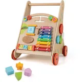 DREAMADE Lauflernwagen Holz, Lauflernhilfe ab 1 Jahr, Baby Gehhilfe mit Stauraum & Spielzeug, Gehfrei Baby Holzspielzeug für Jungen & Mädchen (Modell 7-Natur)