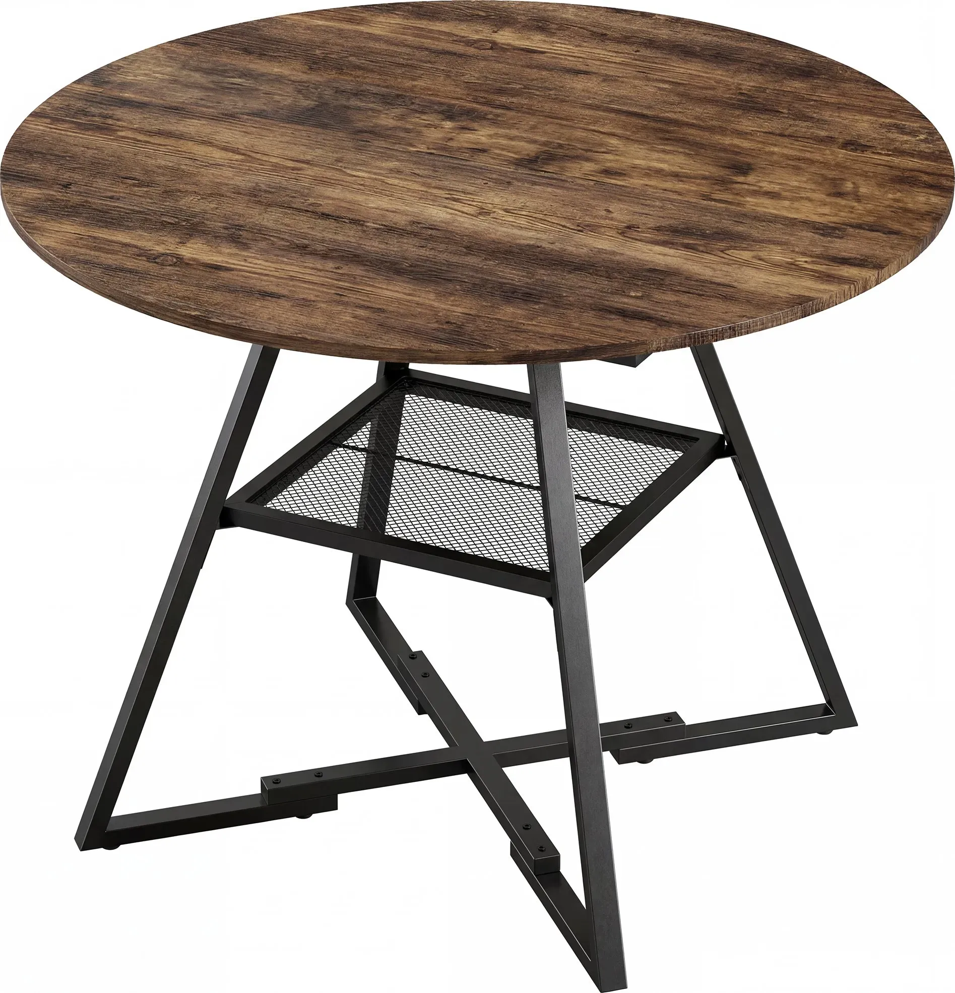 HOMCOM Esstisch, Ø100 cm Runder Küchentisch für 4 Personen, Industrieller Esszimmertisch mit Ablage, Holzoptik, Metallgestell für Wohnzimmer Esszimmer, Rustikal-Braun   Aosom
