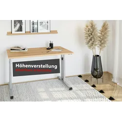 bümö Homeoffice Schreibtisch "O-Serie" höhenverstellbar, Tischplatte 140 x 67,2 cm in Asteiche, Gestell in weiß
