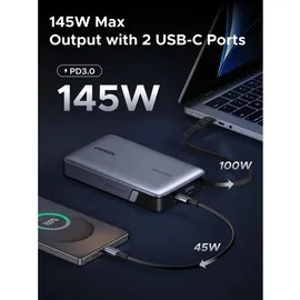 UGREEN PB551 20.000mAh 145W Powerbank 1x USB-C USB-A integriertes Kabel