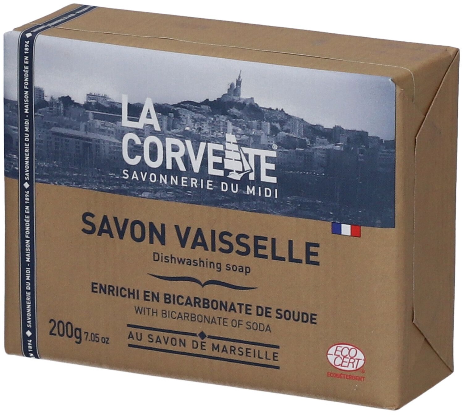 LA CORVETTE Savon vaisselle au Savon de Marseille enrichi en bicarbonate de soude 200 g savon