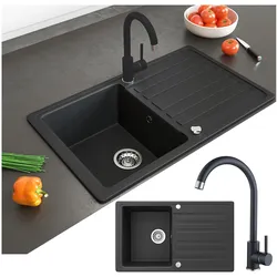 Bergström Spülbecken Schwarz 77 x 46 cm mit Trockenplatz