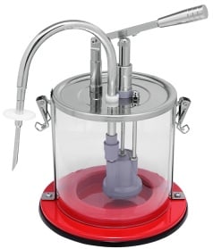 Gastro Inox Dosierspender, Eimerhalterung aus Plexiglas, Runder Spender mit spitzer Nadel zum Dosieren von Schokolade, Maße (H x T): 390 x 260 mm, 3 Liter