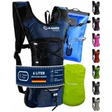 SASMO Sports SASMO® Trinkrucksack (Blau) mit Thermofach | Trinkrucksack Laufen - Ultraleicht 300g & 6L | Laufrucksack mit Trinkblase 2l, BPA-Frei | Rucksack mit Trinkblase & Reflektoren | Laufen, Fahrradfahren