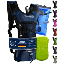 SASMO Sports SASMO® Trinkrucksack (Blau) mit Thermofach | Trinkrucksack Laufen - Ultraleicht 300g & 6L | Laufrucksack mit Trinkblase 2l, BPA-Frei | Rucksack mit Trinkblase & Reflektoren | Laufen, Fahrradfahren