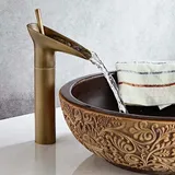 KZQ - Goldfarbener Badezimmer-Wasserhahn, Wasserfall-Wasserhahn, schwarzer Waschtischmischer, Retro-Einhebel-Waschtisch-Wasserhahn,