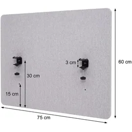Mendler Akustik-Tischtrennwand HWC-G75, Büro-Sichtschutz Schreibtisch Pinnwand, doppelwandig Stoff/Textil ~ 60x75cm braun-grau