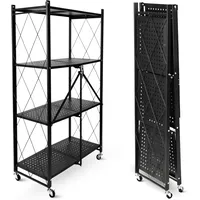 holz4home deluxe4home® Klappbares Regal mit Rollen Schwarz I 4 Fächer/Böden Rollbares Faltregal als Kellerregal Abstellraum I Rollregal Ordnungssystem einfach verstaubar