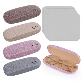 NVIYAM 4 Stücke Hardcase Brillenetui, Leinenstoffe Glasses Case, Hartschalen-Brillenetui, Tragbare Harte Brillenetui, Brillenetui Box für die meisten Brillen und Sonnenbrillen(4 Farben) - Einheitsgröße