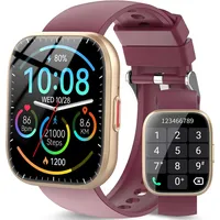 Ddidbi Smartwatch Damen Herren, Fitnessuhr Damen mit Telefonfunktion 1.85" Zoll Touchscreen, IP68 Wasserdicht Smart Watch mit schrittzähler Schlafmonitor, Uhren Herren für Android iOS, Weinrot