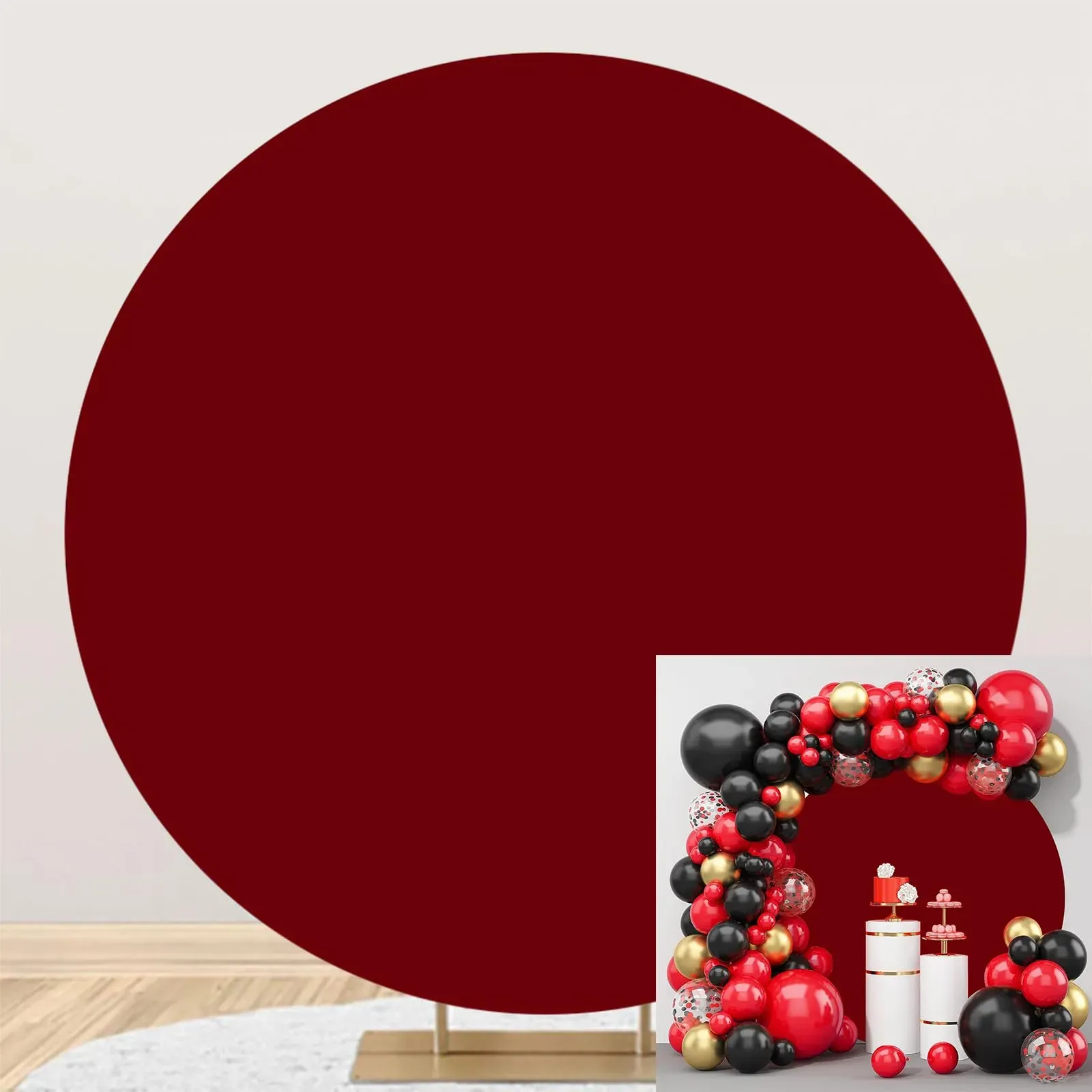 Ttincceer Burgundy Round Backdrop 200cm Valentine's Day Solid Red Circle Background Cover Weeding Birthday Party Decoration Photography Background Baby Shower Baptism Banner