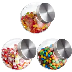 Relaxdays Bonbongläser, 3er Set, 1,5 L, Vorratsgläser für Süßigkeiten, Lebensmittel, Candy Bar, Edelstahl-Deckel, klar