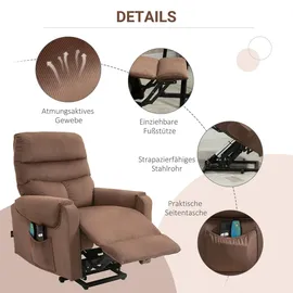 Homcom Fernsehsessel mit Aufstehhilfe Elektrisch Polyester 83 x 110 x 93 cm Braun