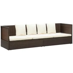 vidaXL Outdoor-Lounge-Bett mit Polster & Kissen Poly Rattan Braun