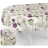 ANRO Tischdecke mit Blumen Botanik aus Stoff Tischwäsche mit Beschichtung Tischtuch (Einzelstück 1-tlg), auch als Gartentischdecke - mit Schutzschicht beige Oval | 140 cm x 220 cm x 0.3 mm
