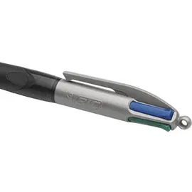 BIC 4-Farben-Kugelschreiber 4 Colours GRIP PRO schwarz/grau, Schreibfarbe: schwarz, blau, rot, grün, 1 St.