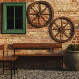 Relaxdays Wagenrad aus Holz, 2er Set, Deko für Garten, Terrasse, Veranda, rustikales Speichenrad, Saloon, Western, braun