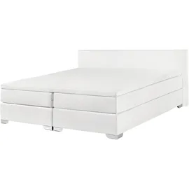 Beliani Boxspringbett Kunstleder Weiß 180 x 200 cm modernes Polsterbett Hotelbett - Weiß/Silber