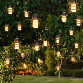 Nowa Solar Lichterkette Solarlampe LED Aussen Gartenlampe Flammeneffekt, Akku Erdspieß, schwarz, 24x led Laterne warmweiß, DxL 8x200 cm