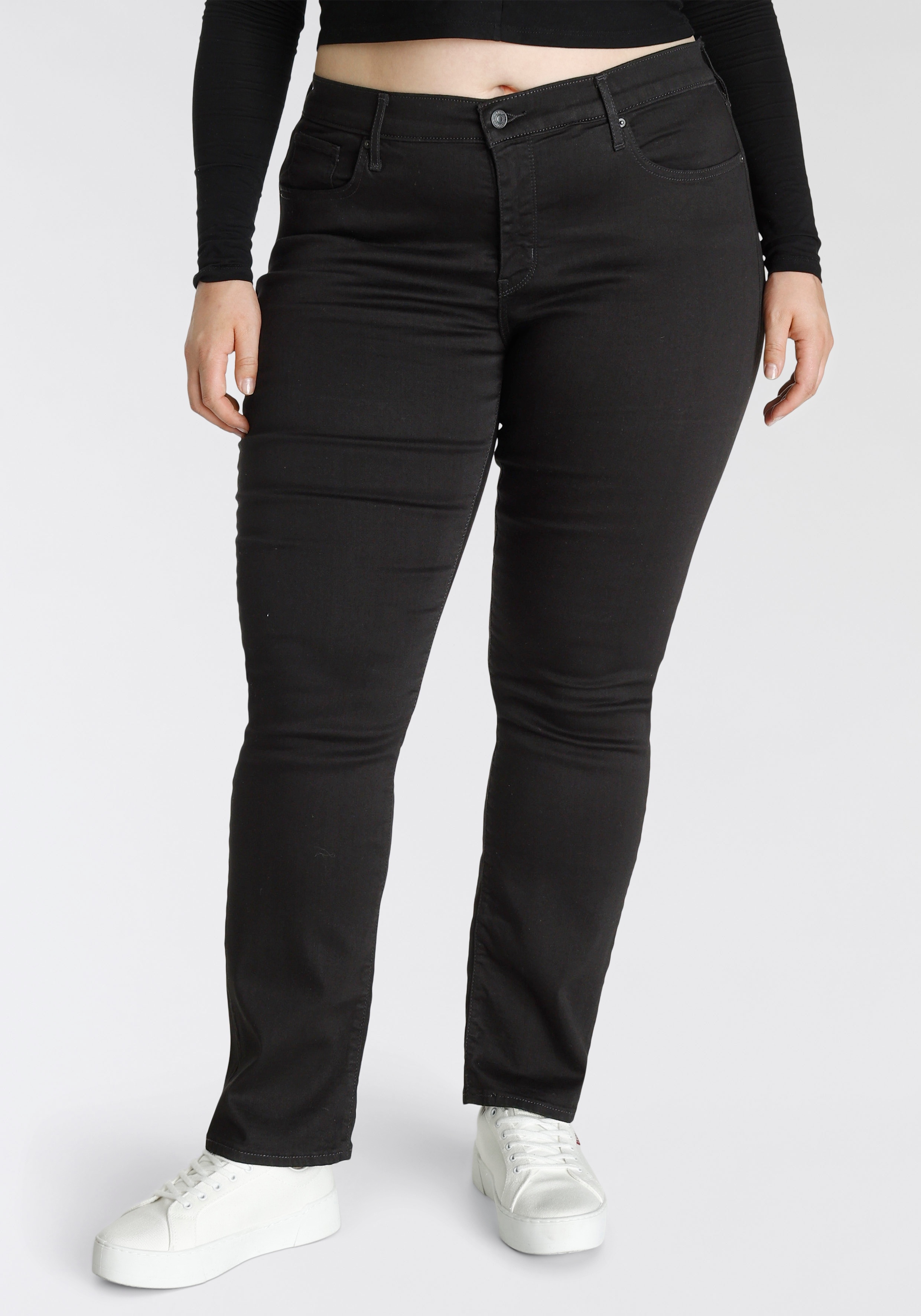 Straight-Jeans LEVI'S PLUS "314 Shaping Straight" Gr. 22 (52), Länge 30, schwarz (black) Damen Jeans Gerade