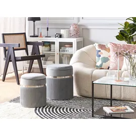Beliani Pouf mit Stauraum 2er Set CAMDENTON Samtstoff Hellgrau