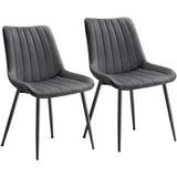 Songmics Esszimmerstuhl 2er Set, Küchenstuhl, Samt,Polsterstuhl, bis 120 kg belastbar, Stahlbeine, Gebogene Rückenlehne, für Esszimmer, Küche, grau-tintenschwarz LDC090G05