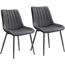 Songmics Esszimmerstuhl 2er Set, Küchenstuhl, Samt,Polsterstuhl, bis 120 kg belastbar, Stahlbeine, Gebogene Rückenlehne, für Esszimmer, Küche, grau-tintenschwarz LDC090G05