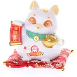 Kawaii-Story DH-001-1 Maneki-Neko Glückskatze Winkekatze mit Sitzkissen Glücksbringer Tischdekoration Asia Deko Katze 11cm