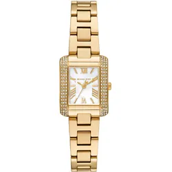 Quarzuhr MICHAEL KORS "PETITE EMERY", gold (goldfarben), Armbanduhren, Damen, Armbanduhr, Damenuhr, Edelstahlarmband, Perlmutt, Glassteine