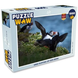 MuchoWow Puzzle Drei Papageientaucher auf einem Berg, 1000 Puzzleteile, Foto-Puzzle, Bilderrätsel, Puzzlespiele, Klassisch bunt