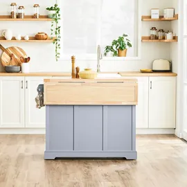SoBuy Kücheninsel mit erweiterbarer Arbeitsplatte Servierwagen Holz BHT ca.: 115x92x46-71cm