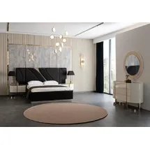 JV Möbel Schlafzimmer Set Doppelbett 2x Nachttische Verspiegelt Kommode, Spiegel),