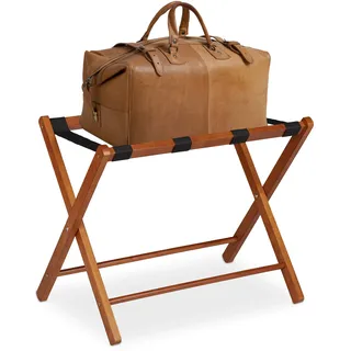 Relaxdays Kofferständer klappbar, Holz Gepäckablage, HBT: 54,5 x 66 x 44 cm, Kofferhocker für Hotel & Zuhause, Natur,