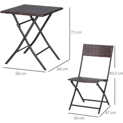 Outsunny - Garten-Bistroset - 60L x 60B x 72H cm - kaffeebraun