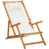 vidaXL Eukalyptusholz Massiv Strandstuhl Klappbar Liegestuhl Klappstuhl Strandliege Gartenliege Sonnenliege Faltliege Campingstuhl Stoff Creme