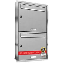 AL Briefkastensysteme 2er Unterputz Edelstahl Briefkastenanlage Silber inkl. Zeitungsfach