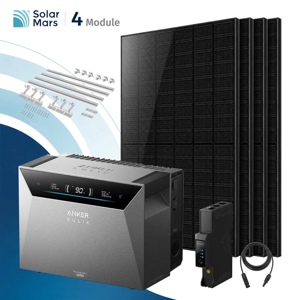 Balkonkraftwerk 2000 Watt mit Speicher Anker SOLIX Solarbank mit MC4 Solarkabel Set - 1x Solarbank E5000 PRO / Ohne Erweiterungsakku / Ziegeldach