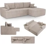 Juskys Eckcouch Cord 3-Sitzer Taupe