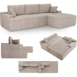 Juskys Eckcouch Cord 3-Sitzer Taupe