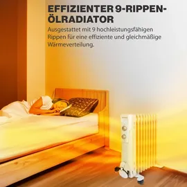 Clatronic Clatronic® Ölradiator | Effiziente Mobile Heizung | elektrische Heizung mit 9 Rippen | Radiator mit 3 Leistungsstufen | Slimline Heizkörper | bi... | Weiß