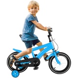 CUMELLIIR Kinderfahrrad 14 Zoll, Kinder Fahrrad mit Stützrädern und Auto-Glocke, Kinderfahrrad für Jungen Mädchen Ab 3-6 Jahre, Blau