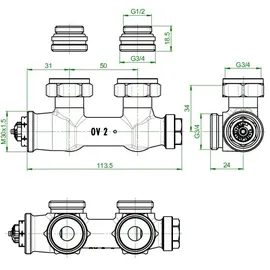 OVENTROP Anschluss-Set 2 Multiblock T/Uni SH Eckform weiß 1184184